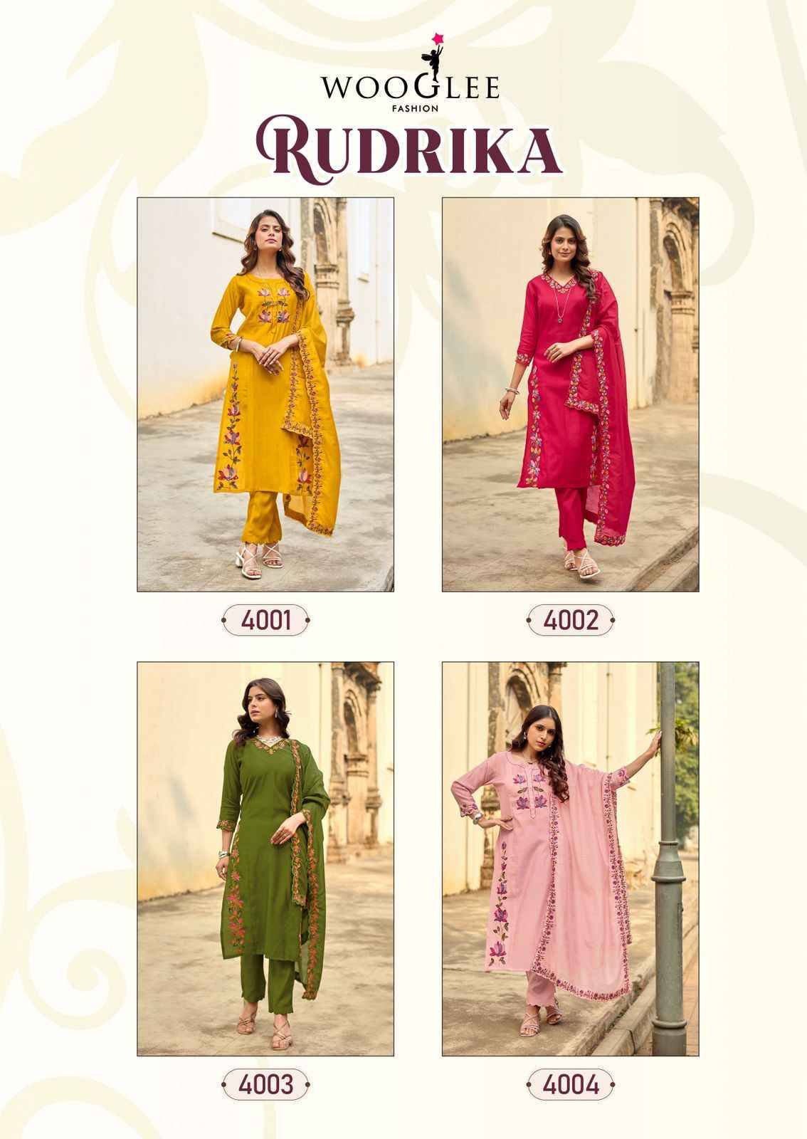 Rudrika By WOOGLEE 4001 to 4004 Series Designer Festive Suits Beautiful Fancy Stylish Colorful Party Wear & Occasional Wear Viscose Dresses At Wholesale Price